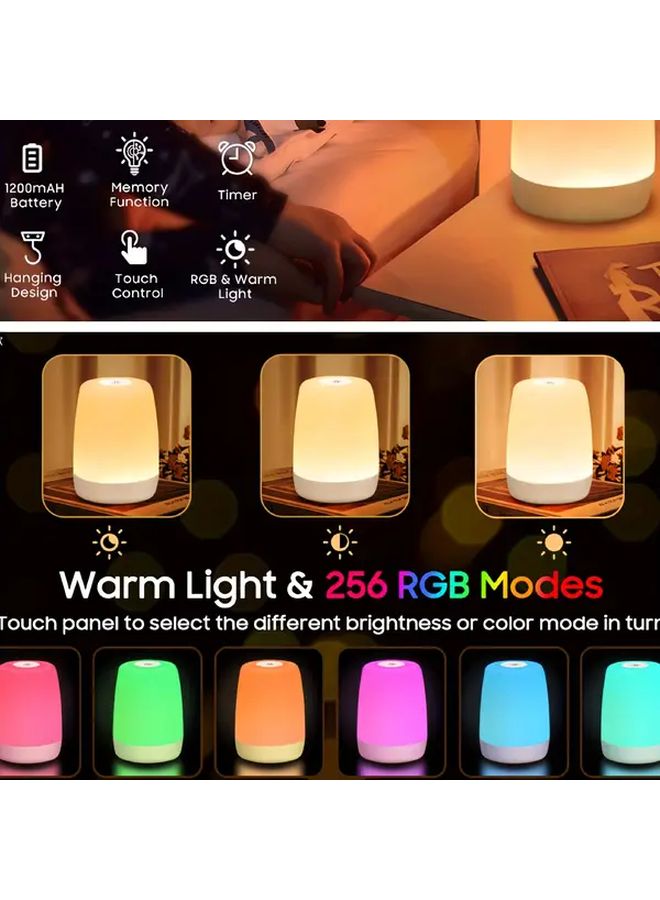 1 قطعة مصباح لمس قابل لإعادة الشحن 1200 مللي أمبير قابل للتعتيم أبيض دافئ 256 لون RGB ضوء طاولة بجانب السرير - Image 5